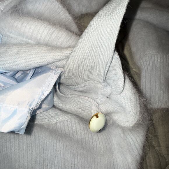 RARE Connie A Lee Blue Fluffy Fuzzy Vintage Angora Cardigan Sweater XL Pockets - Picture 7 of 10